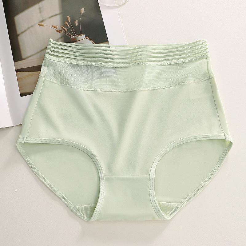 Dámské bezešvé spodní prádlo s vysokým pasem, staženým břichem, pozvednutými hýžděmi, rozkrokem z čisté bavlny, trojúhelníkovým střihem, síťovanou krajkou, vykrojené, nadměrné šortkové kalhotky