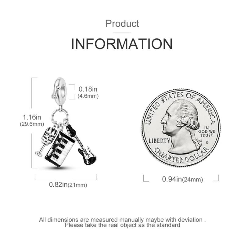 Perles à Charme Charms Argent Guitare Microphone Piano Pendentif Charms Perles Compatibles Avec Bracelets Authentiques Charms Perles à Charme Idéal Pour Bijoux Femmes Faites