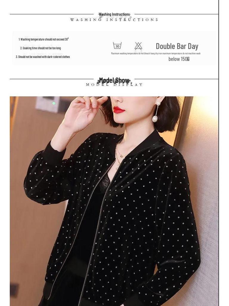 Casual Gold Velvet Women's Baseball Jacket - Spring/Autumn Korean Style, Loose Fit