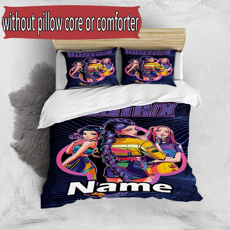 3pcs Duvet Cover Set (1*Duvet Cover + 2*Pillowcase, Without Core), Custom Name KPop Hunters Pattern Bedding Set, Home Bedroom Decor Gift