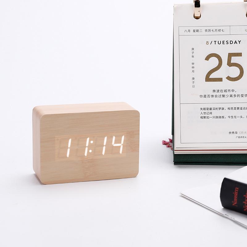 Wooden Clock Electronic Wood Clock Square Clock Sleeping Small Alarm Clock Smart Digital Clock