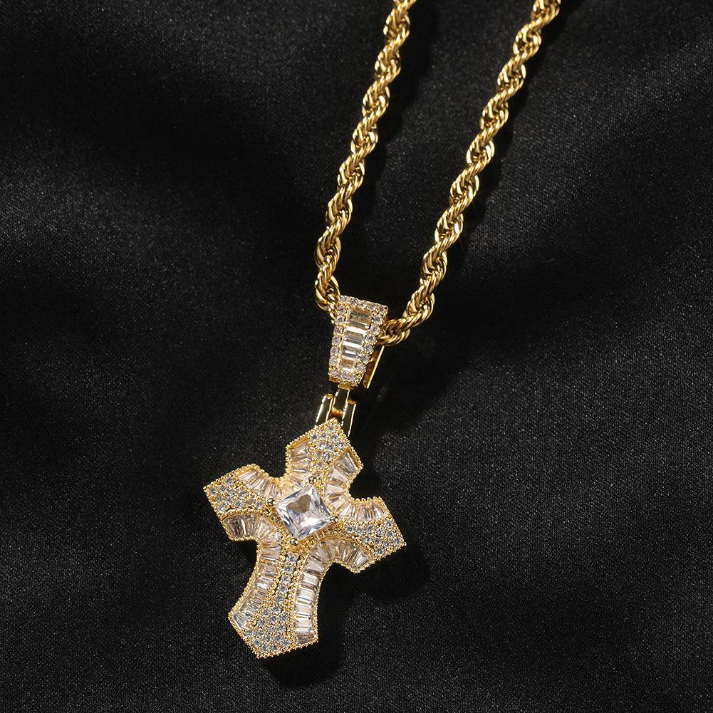 Hot Sale Trendy Hip Hop Cross Pendant Zircon Inlaid Necklace Personalized Fashion Accessory for Men