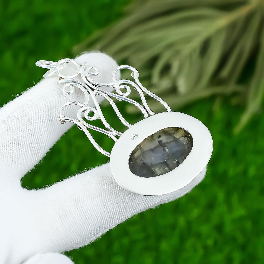 925 Sterling Silver Labradorite Gemstone Third Eye Chakra Trendy Pendant Jewelry