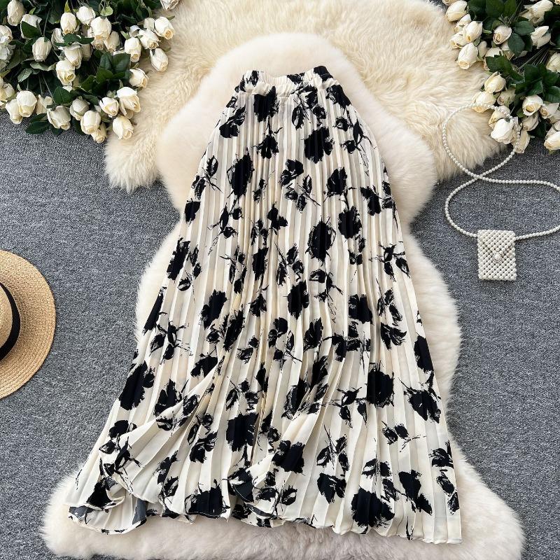 

Женская юбка-полусолнце с французским ретро-принтом, утягивающая плиссированная юбка с высокой талией и хорошей драпировкой average size абрикосовый/чёрный