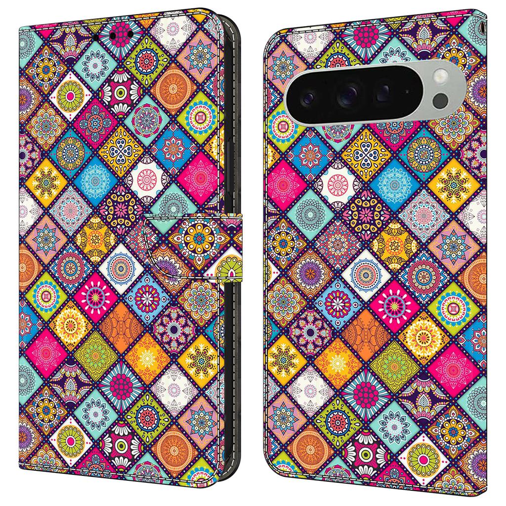 For Google Pixel 9 Pro XL Case Pattern Printed Protective Cover TPU+PU Leather Flip Phone Case