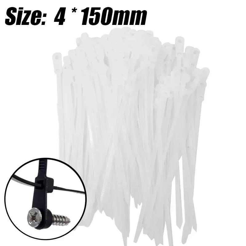 300/100PCS Screw Hole Cable Ties Self Locking Nylon Cord Straps Fastening Loop Reusable Fixed Cables Zip Tie Office Organizer