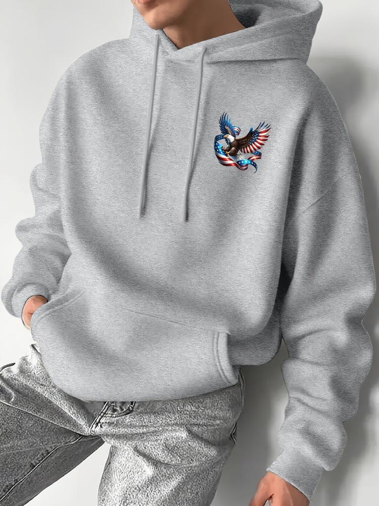 T-shirt à capuche ample pour homme, best-seller automne/hiver, motif drapeau américain et aigle à tête blanche, haut à capuche long sleeve patriotique décontracté street