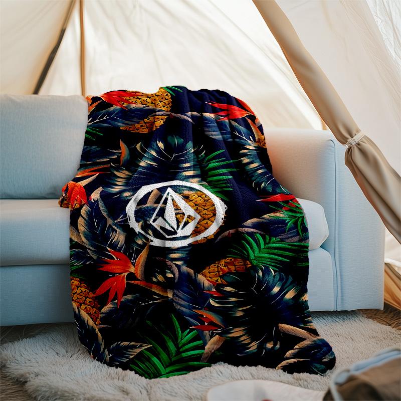 V-VOLCOM LOGO4 printed throw blanket—lightweight,soft,warm;versatile blanket for all seasons—perfect as &air-conditioning throw,nap blanket