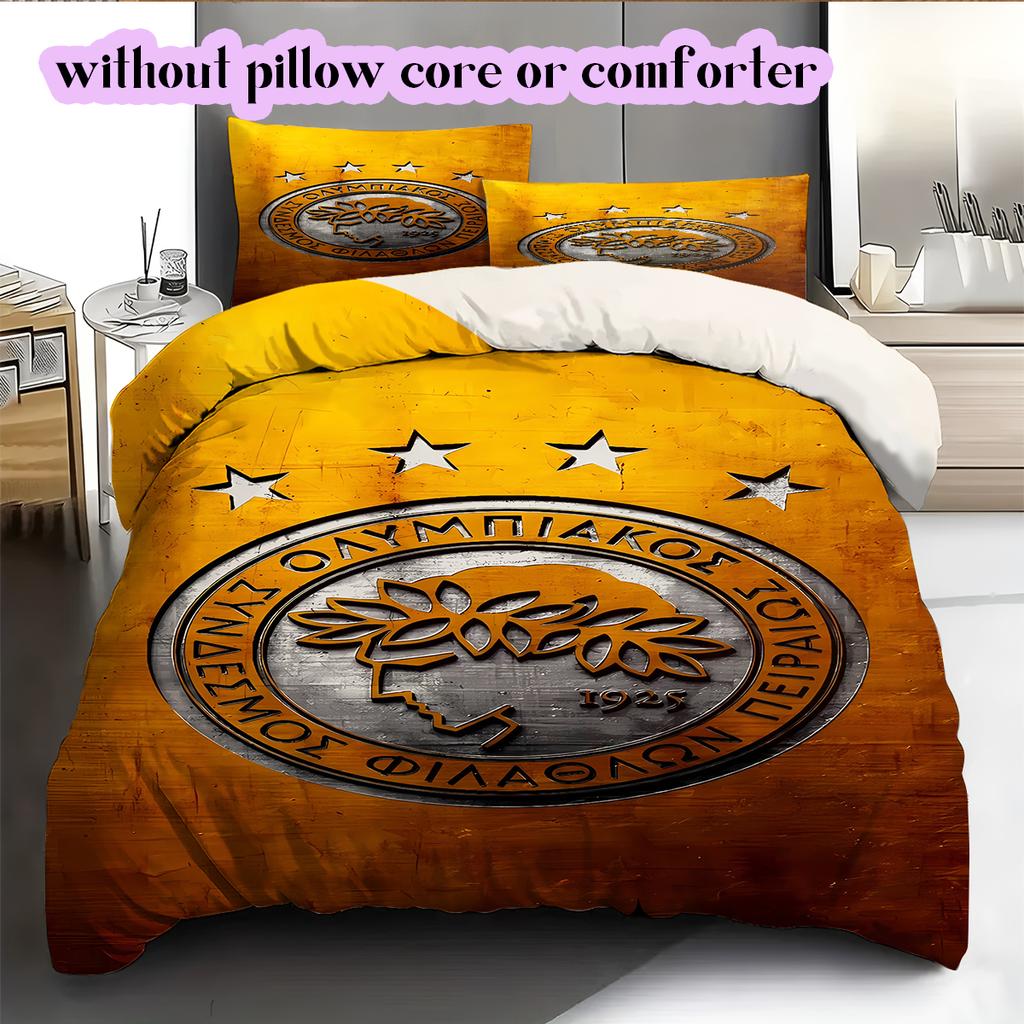 Olympiacos F.C Pattern Bedding Quilt Set Quilt Cover Pillowcase Home Decoration Birthday Gift (1 * duvet cover + 2 * pillowcase, without core)