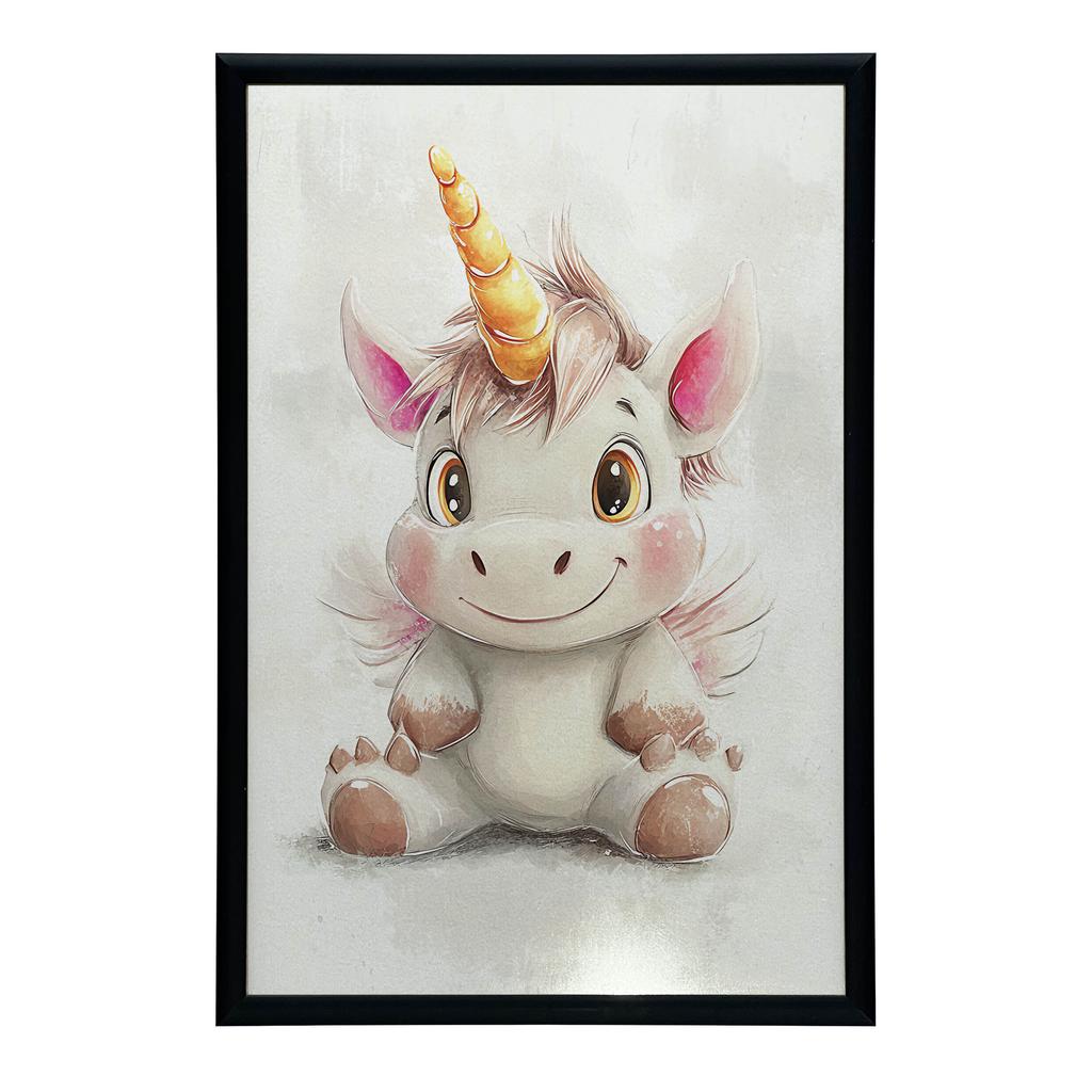 Poster Cute Unicorn In Pastel Colors Poster Cute Unicorn In Pastel Colors, 50X70 Cm, Gold Aluminum Frame, 230 Gs Matte Paper