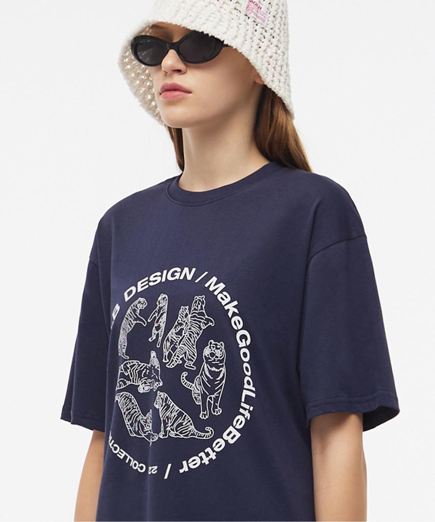 MATCHGLOBE Tiger Circle Drawing Boxy Tee (Navy)