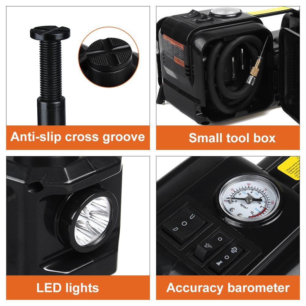Car Jack 5T Electric Hydraulic Floor Jack Tire Inflator Pump LED Light Electric Impact Wrench Car Repair Tool 45cm 3 in 1 150W DC 12v