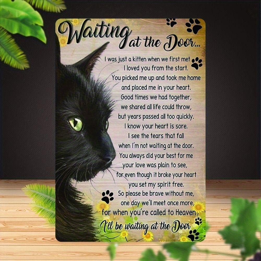 Metall Gedenkzeichen Katze Wartet an der Tür Schwarze Katze Sonnenblume Geschenk Haustierverlust