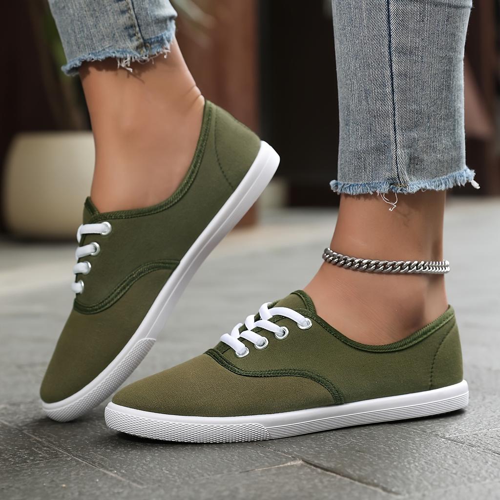 Women's White Round Toe Lace-Up Casual Sneakers - Breathable Fabric Upper, Anti-Slip TPR Sole, Low-Top Comfortable Walking Shoes for All-Season