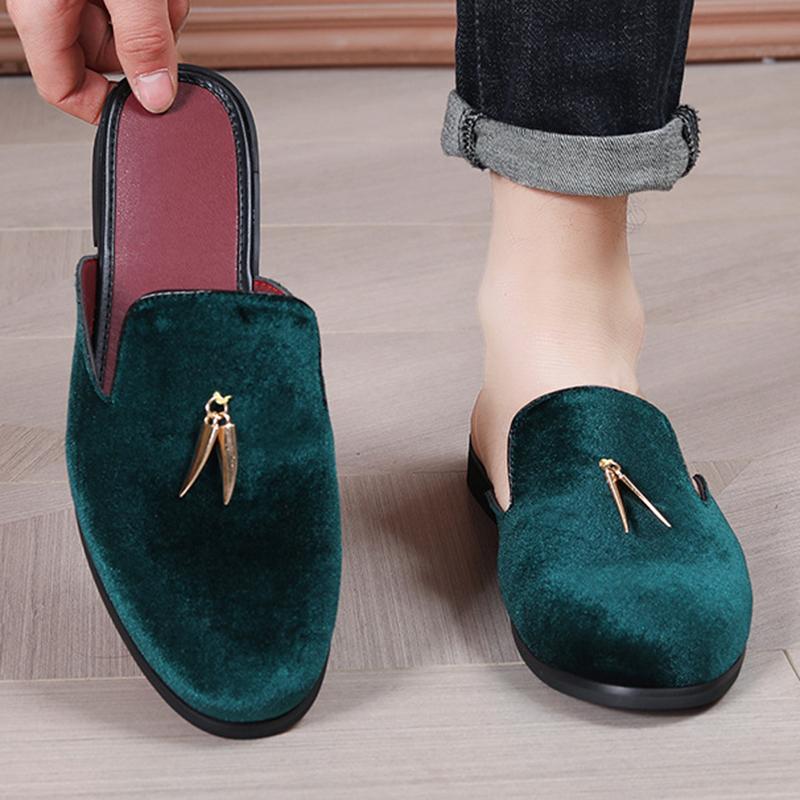 New Men's Tassels Half Slippers Suede Leather Shoes Male Casual Mules Moccasins Breathable Loafers Zapatos Hombre