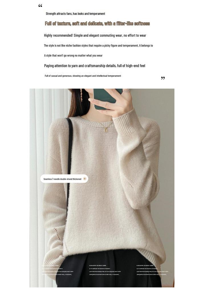 100% Pure Wool Double-Ply Heart Grid Jacquard Loose Warm Top for Autumn/Winter