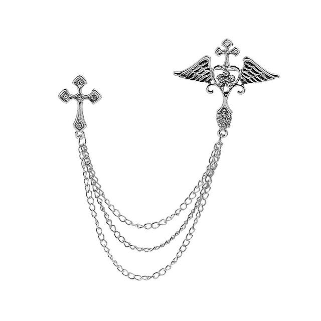 

Promotion Limited Broche Brooches Korean Men S Suits Brooms Angel Wings Tassel Chain Cardigan Shirt Collar Buckle NeedleTrendy Chain
