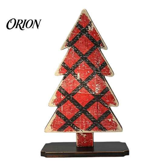 Desktop Xmas Party Centerpieces Rustic Christmas Tree Table Decoration, Vintage Wooden Standing Sign with Decor Base for Winter Home Office, Farmhouse