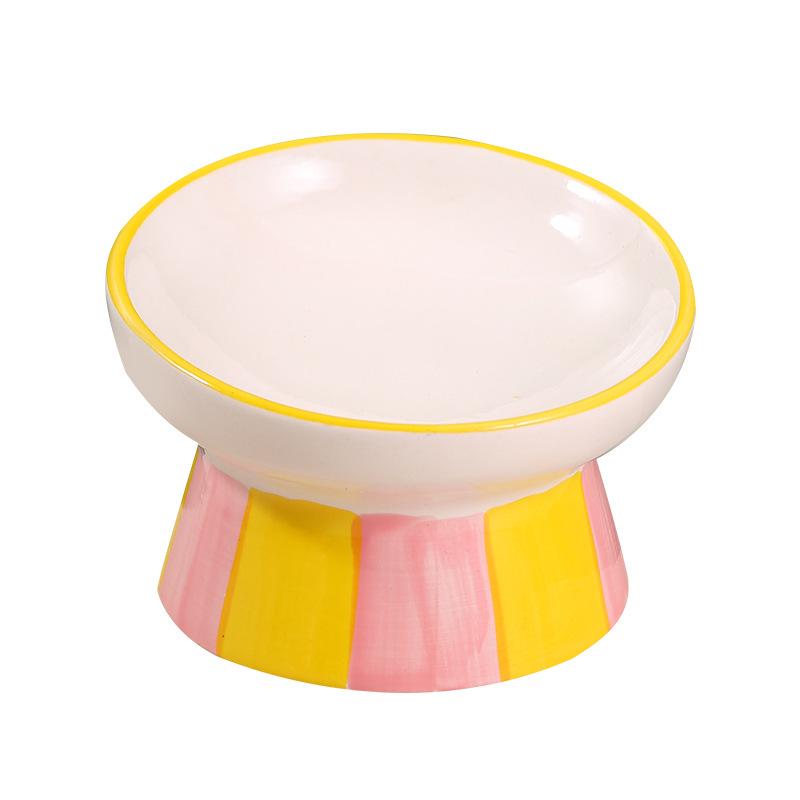 Hand-Painted Ceramic Cat Bowl: Cute, Multi-functional, Slanted for Neck Protection, High-Legged Design Suitable for Food & Water