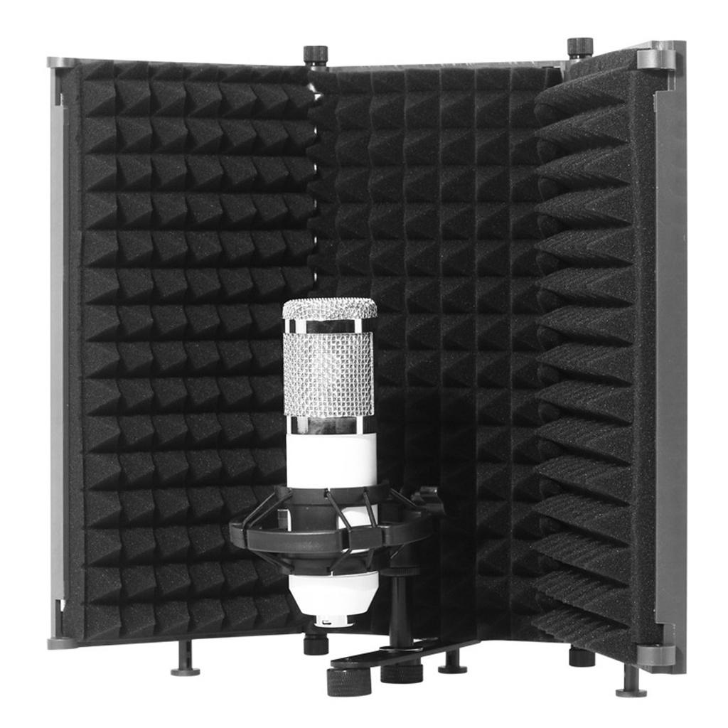 5 Panels Foldable Studio Microphone Isolation Shield Acoustic Foam Sound Absorbing For Recording Live Black 331x1060mm