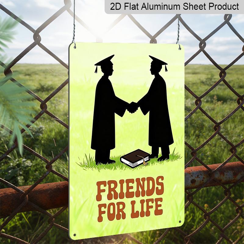 2D Flat, Graduation Suitable for Graduates - Two Grads Shaking Hands with Book Metal Sign, Aluminium Motivational Wall for Diploma Display, Academic