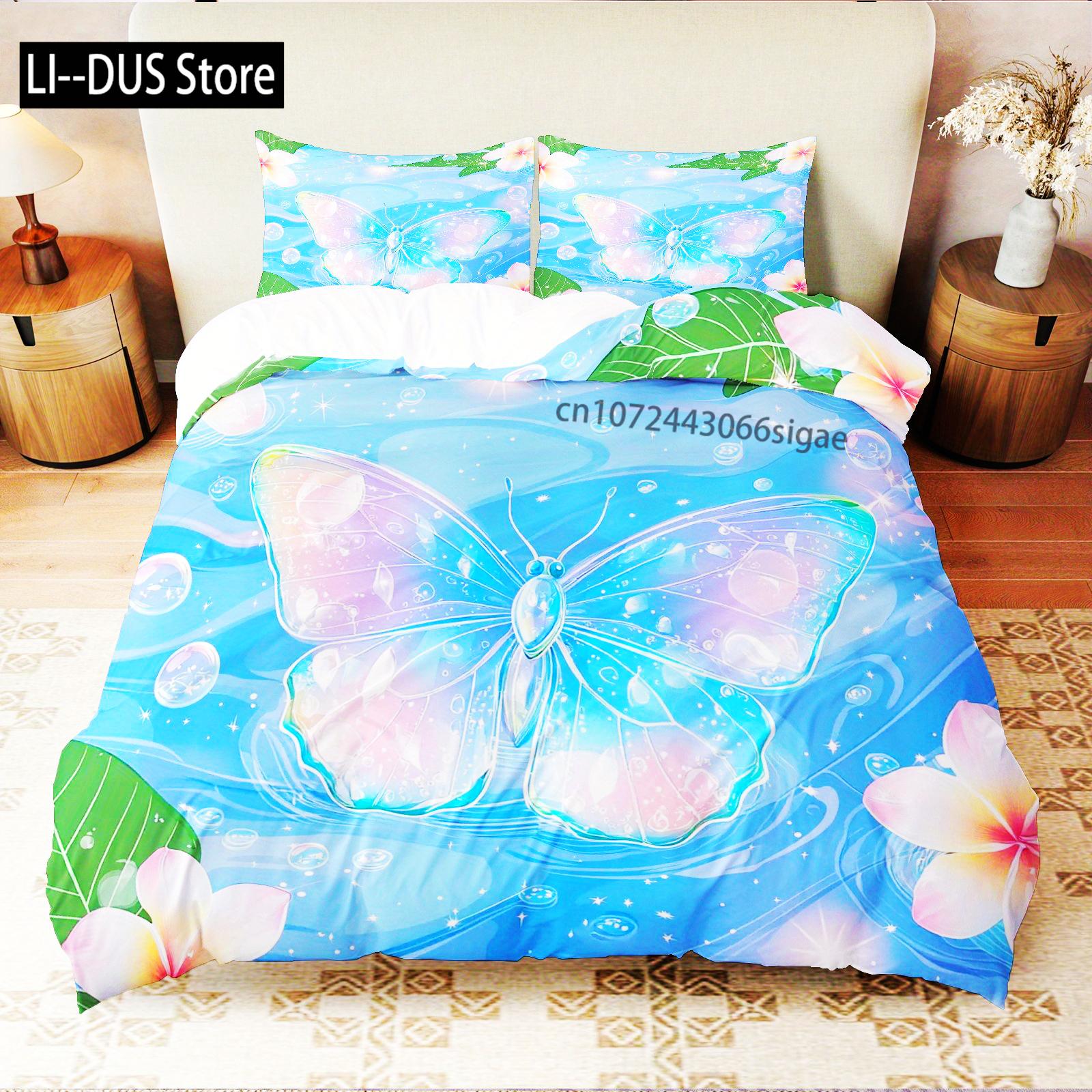 

Comforter 3Pcs Butterfly Tropical Flowers Bubbles Water Surface Stars Theme Bedding Set Suitable For Decoration Bedroom Comforter (quilt)-EU Single(135*200cm)3pcs