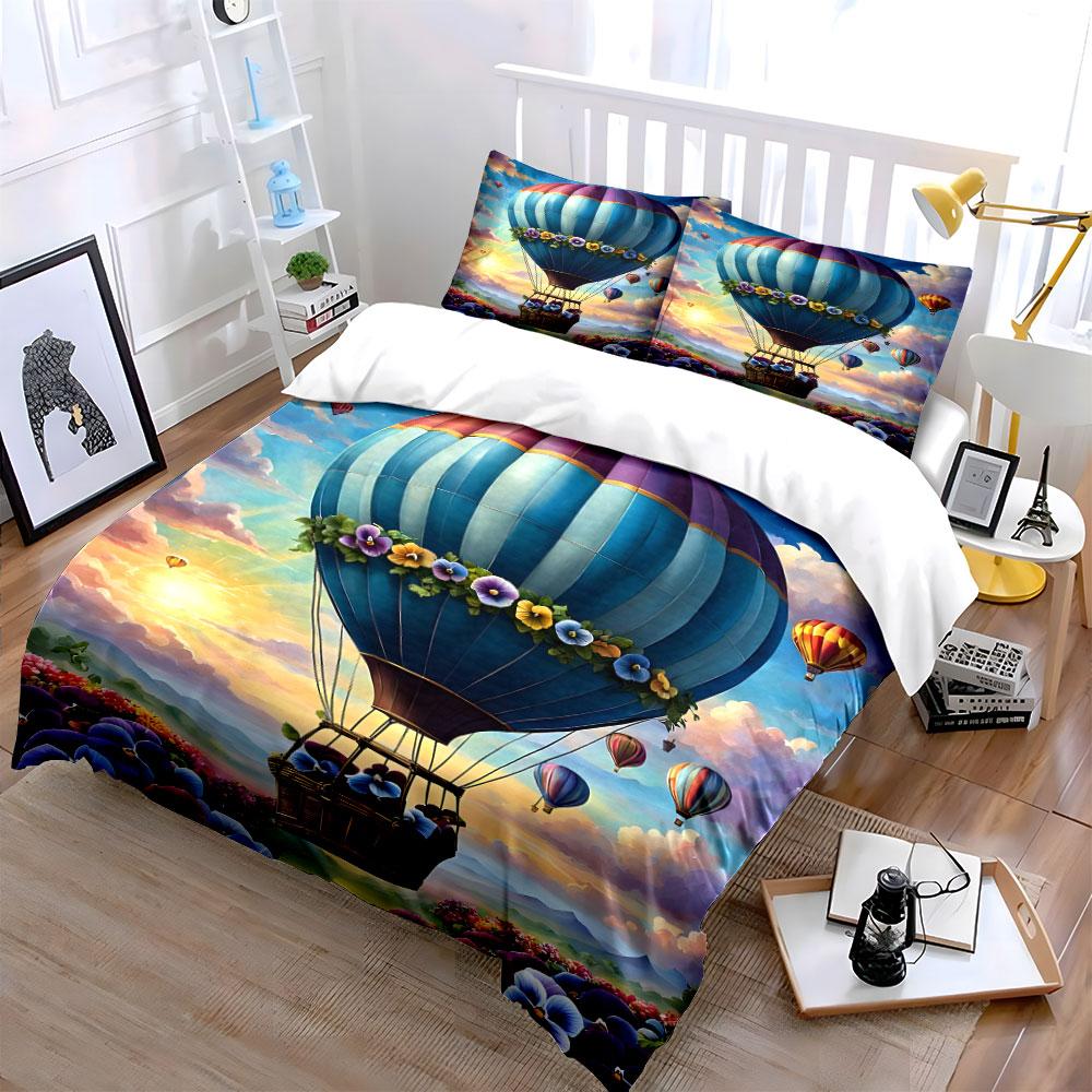 Hot Air Balloon Decorative Set Soft Comfortable Duvet Cover Bedding Set Included 1*Duvet Cover & 2*Pillowcases, Gift