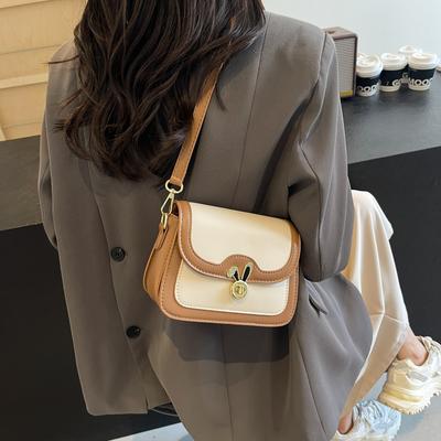 Damen PU Leder Modemarke Umhängetaschen Luxus Retro Color Blocking Kleine Handtasche Taschen Lady Flip Cover Design Umhängetasche