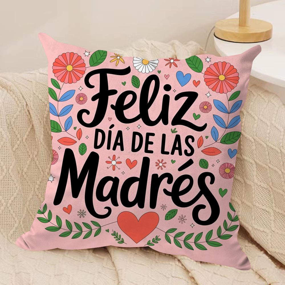 Feliz Dia MaMa Cushion Cover Short Plush Doublesided Print Square Throw Pillow Covers Sofa Home Cushion Decor