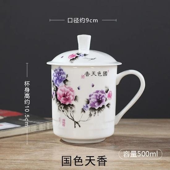 ReadStar China Jingdezhen 500ml Ceramic Tea Cup Bone Ceramic Cup With Lid Drink Cup Household Office Conference Cup 24 Designs