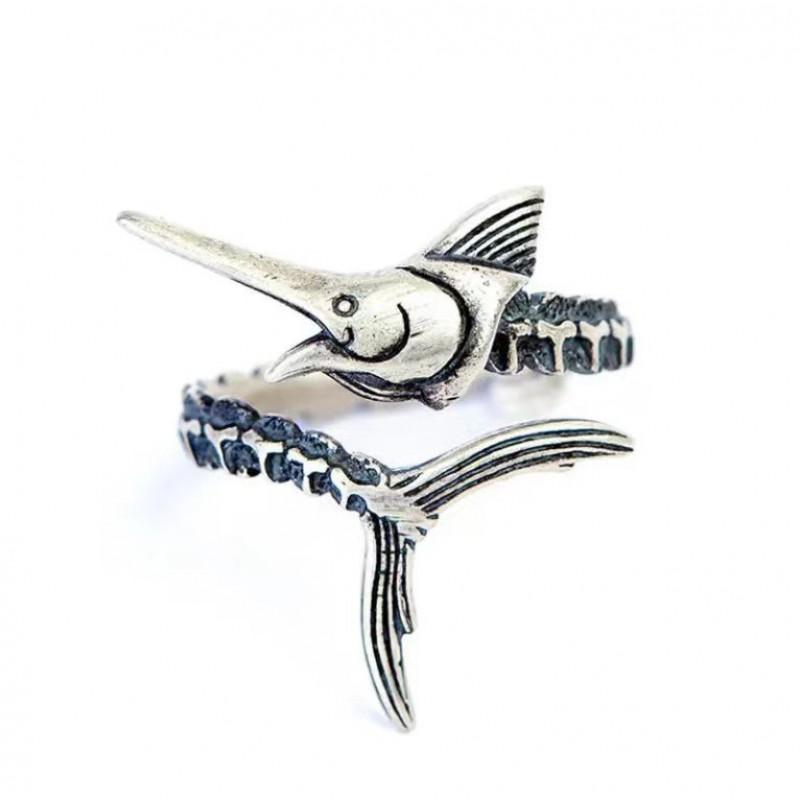 Adjustable Open Ring Men Women Vintage Fish Design Plated Geometric Statement