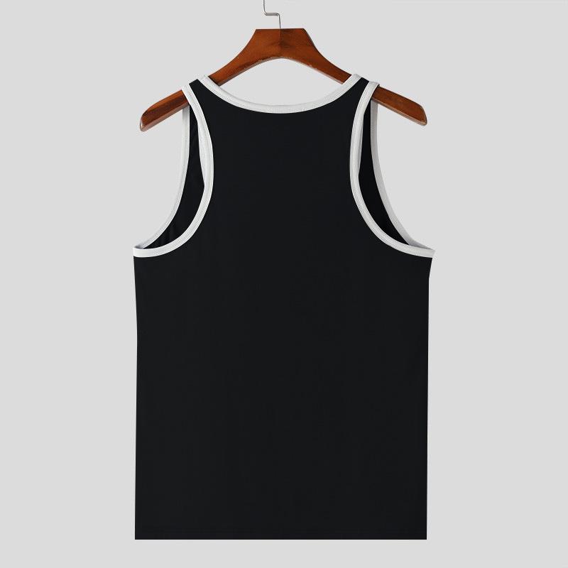 Summer Slim Fit Fitness Cross Shaped Vest Sports Training Color Blocked Men's Tank Tops