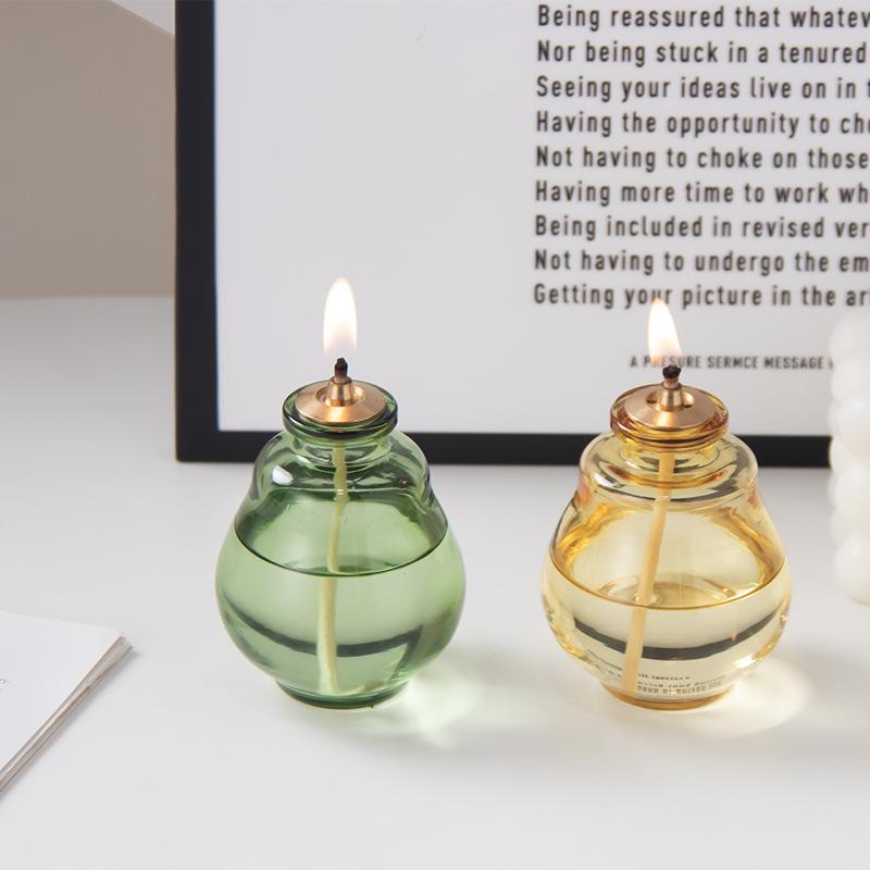 Factory Direct Creative Blown Glass Oil Lamp Ornament Geometric Shape Customizable Logo Modern Home Desktop Smokeless Polished