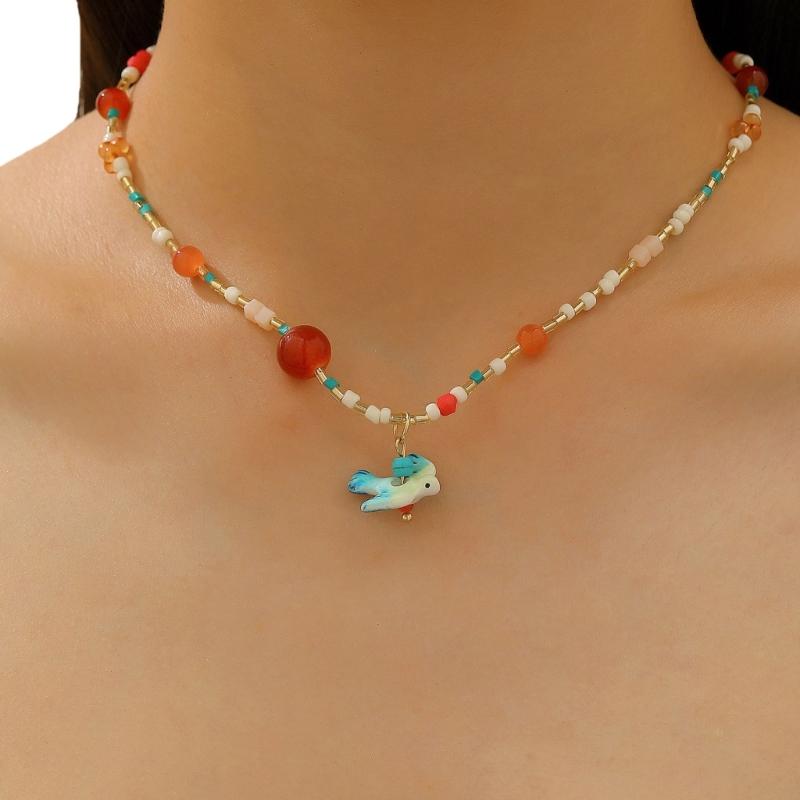 Sweet Cool Girls Neck Chain Spicy Women's Summer Necklace Dopamine Beads Colored Collarbone Chain Creative Earrings