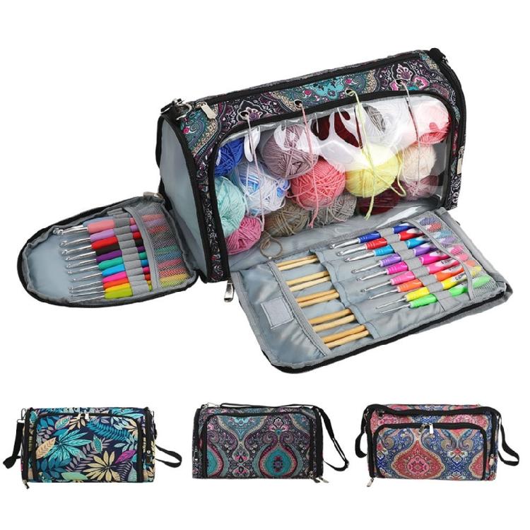 Durable Crochet Tote Bag for Yarn and Needle Hooks Keep Everything in Place