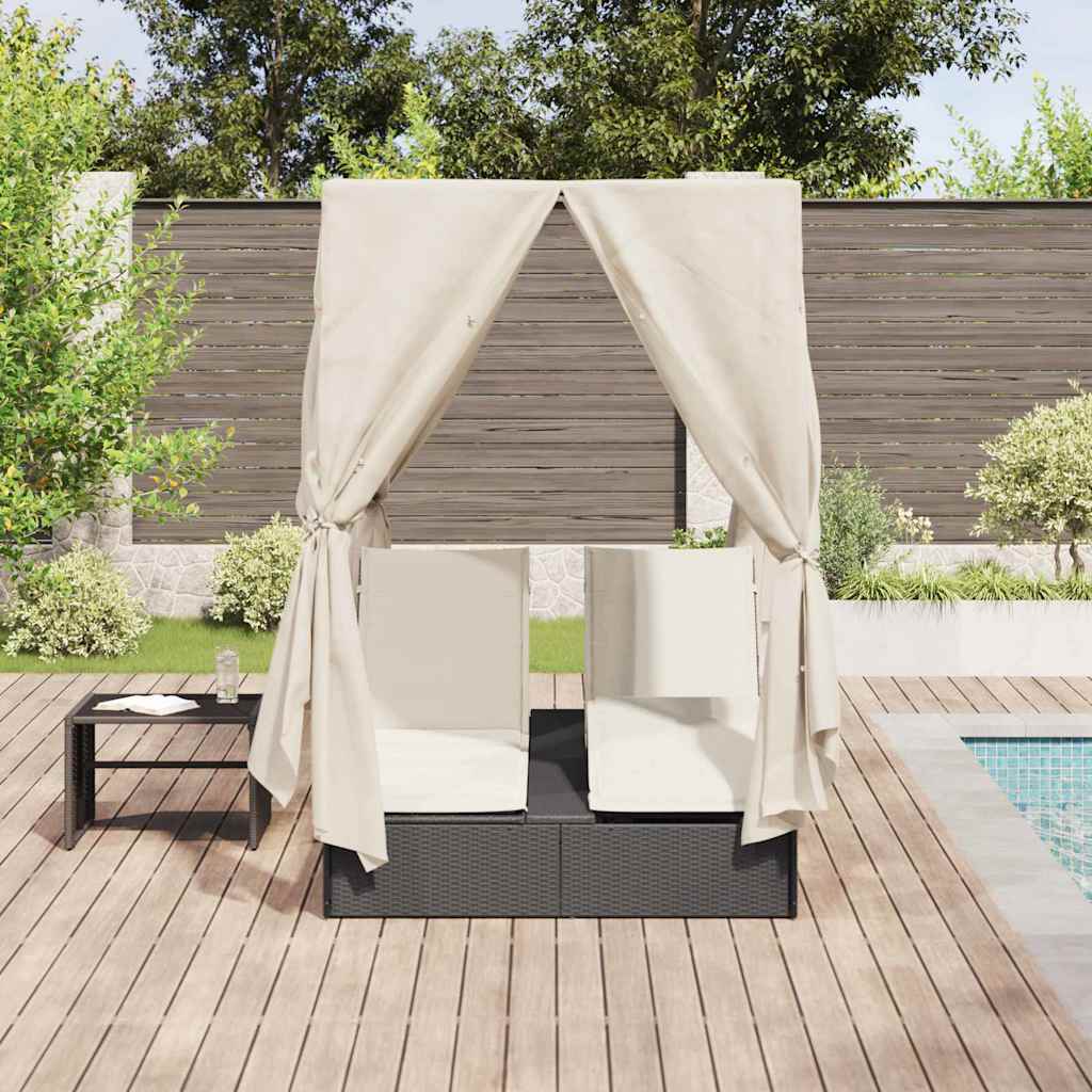 Double Sun Lounger Warm White 205 x 129 x 200 cm Poly Rattan