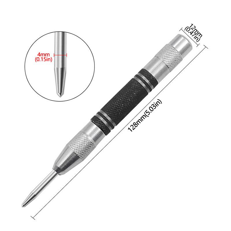 Automatic Center Punch & Window Breaker, Silver/Black, 128mm/155mm Woodworking Tool