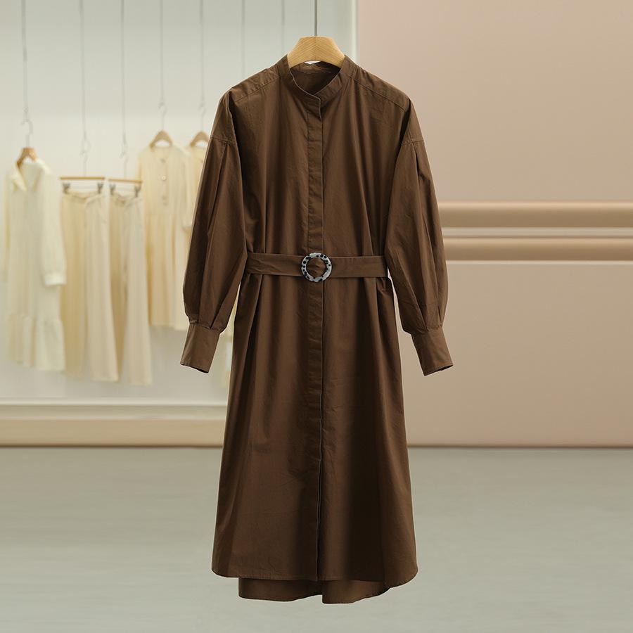 Wei Mei 100% Cotton Waist-Cinching Slimming Long-Sleeve Dress for Women - Autumn Collection