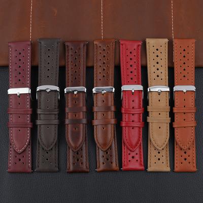 Breathable Porous Leather Watch Strap 18mm 20mm 22mm 24mm Racing Watch Band Quick Release Cowhide Watchband Watch Accessories