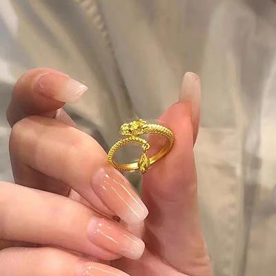 Waterproof Cool Trendy Gold Plated Copper Dragon Adjustable Tail Ring Unisex  Jewelry Newyear Gifts For Women Men