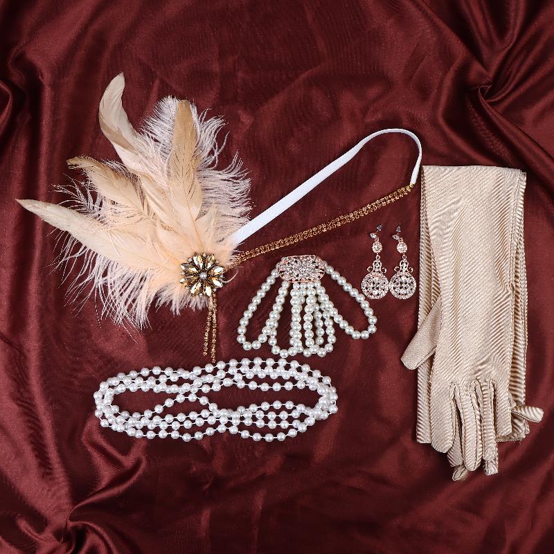 1920er Jahre Party Strasssteine Perlen Haarband Schmuck-Set Vintage Kopfschmuck Ohrringe Halskette Armband Handschuhe Für Damen Bankett Geschenk