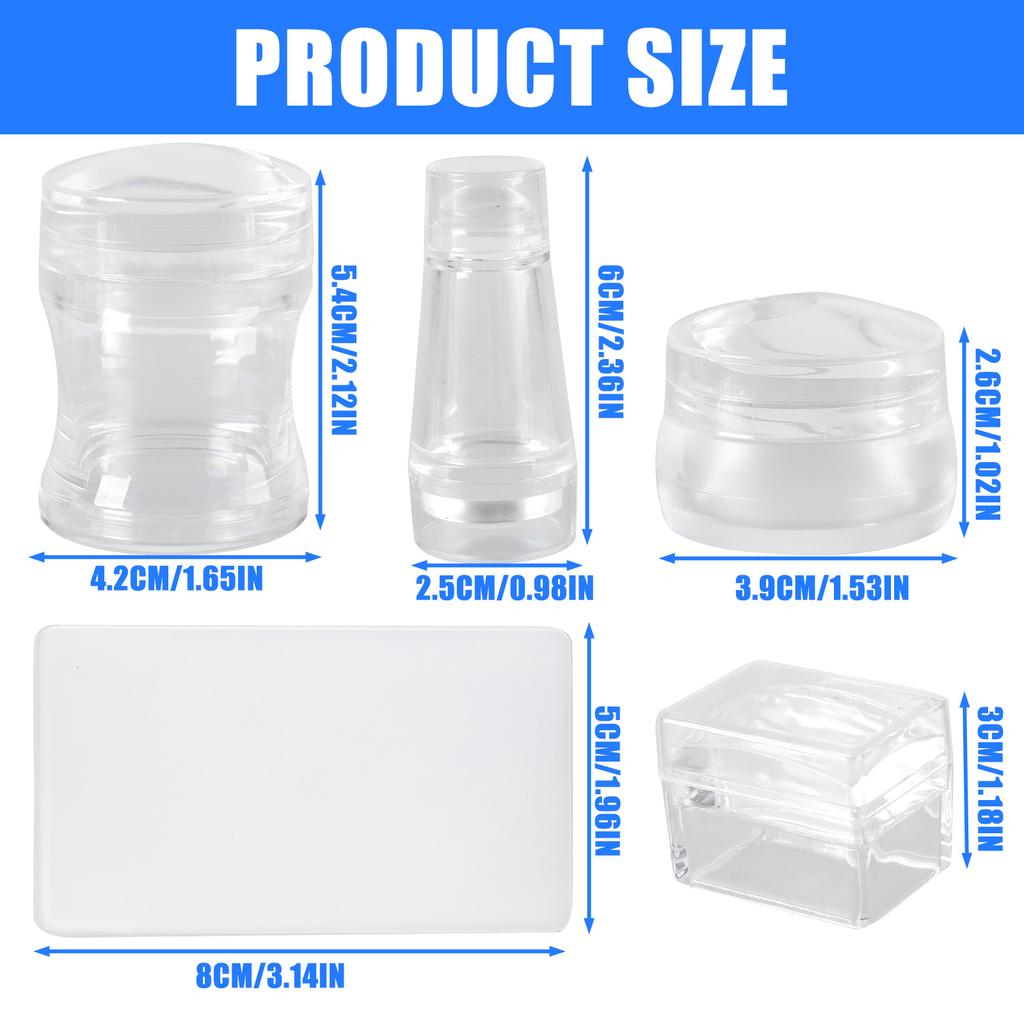 4Pcs Clear Silicone Nail Art Stamper Set Round Rectangular Double Head Transparent Jelly Stamping for Creative Manicure