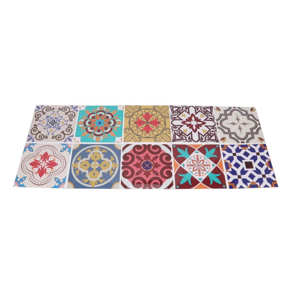 10Pcs Tile Sticker 5.9x5.9in Waterproof Anti Oil Moroccan Style Thick PVC Peel and Stick Tile for