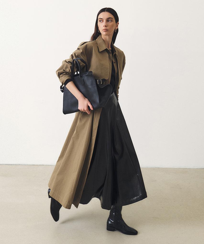Artid Leather Flare Long Skirt_Black