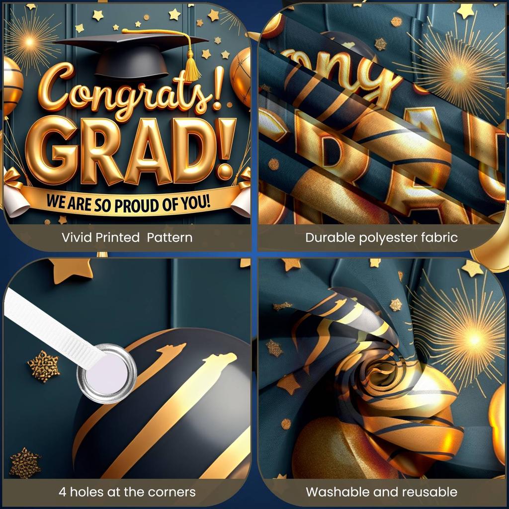 Congrats Grad Banner Diploma Decoration Grad Photo Backdrop Graduation Display Star Pattern Graduation Decor Banner For Grad