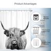 Tenda da Doccia Mucca delle Highlands, Ritratto di Toro Rustico Animale da Fattoria Tessuto Grigio Bianco Arredo Bagno Con 12 Ganci, 1 Pezzo