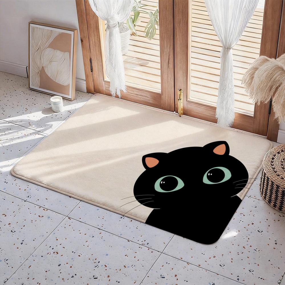 Cartoon Niedliche Schwarze Katze Kawaii Fußmatte Eco Flanell Fußabtreter Rutschfest Geruchlos Innenboden Teppich Weicher Kurzer Plüsch Hausmatte