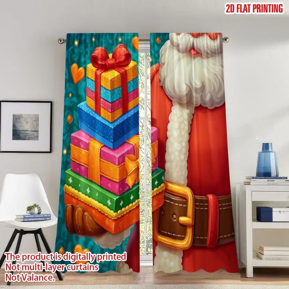 

Set Of 2 Flat Printing Christmas Curtains Santa Gifts Holiday Digital Printed Polyester Drapes Family Party Decoration Curtain Made W100*H70(CM)-Rod Pocket&2PCS