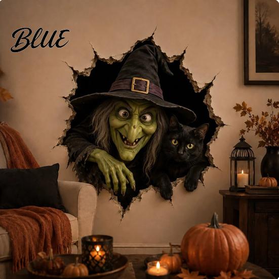 Decorative Decals for Dormitory Halloween Break-in 3D Wall Decals Illusion Effect Spooky Breaking Through Stickers Party Sticker Horror Ghost Witch