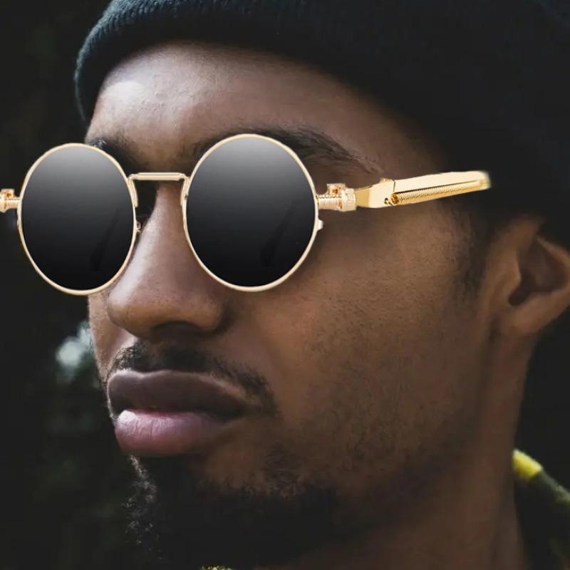 1 stück Vintage Punk Stil Sonnenbrille Mode Männer Klassische Runde Gothic Metall Rahmen Sonnenbrille Fahren Brille